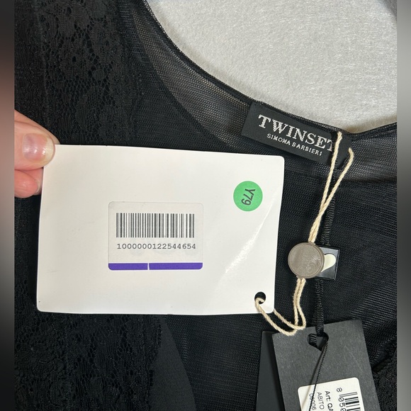 TWIN-SET NWT Scoop Neck Knee-Length Black Party Dress with Bow Lace‎ Sz 6/Small - Picture 15 of 16